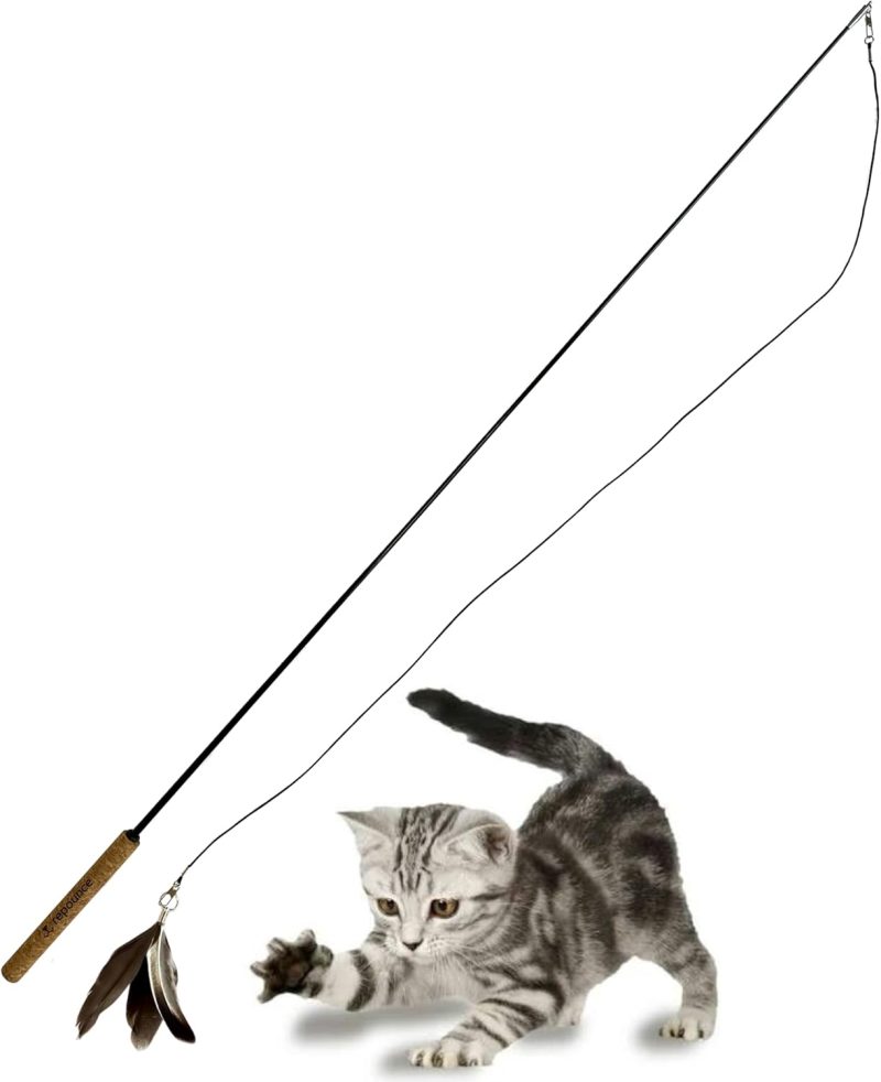 The Unbreakable Cat Toy Wand, Extra Long Durable Interactive Cat Toy for Indoor Cats, Feather Kitten Toys for Bored Indoor Adult Cats, Bird Teaser Cat Accessories Enrichment