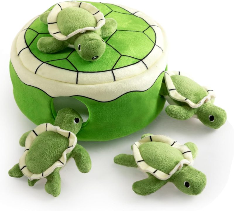 Squeaky Dog Toy, Interactive Plush Hide and Seek Dog Toys for Small Medium Sized Dogs and Non-Aggressive Chewers, Puppy Teeth Clean Chew Toys, Turtles